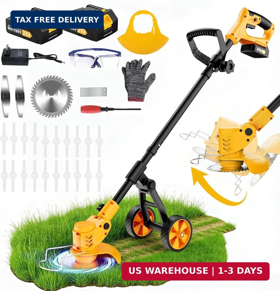 Electric Weed Wacker Cordless, Electric String Trimmer with 3 Types Blades & Rem