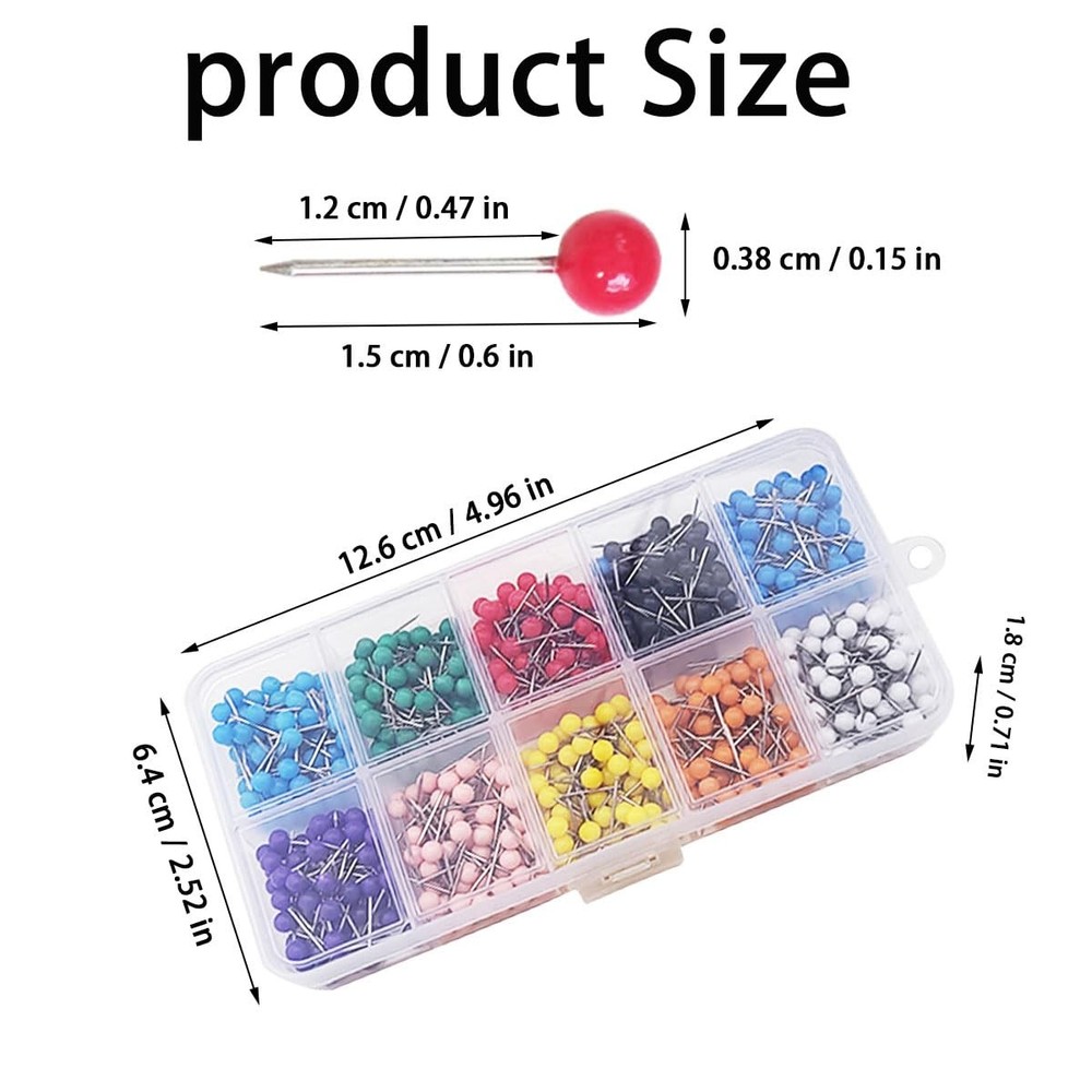 Colored Push Pins set 600 PCS Round Map Tacks for Board set mixed
