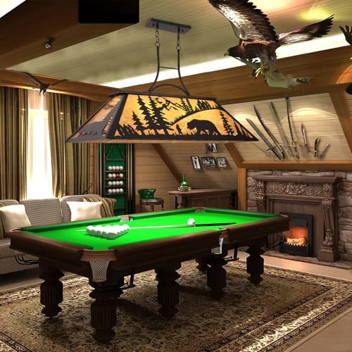 47.2" Pool Table Light, 4-Light Rustic Chandelier for 7-8-9ft Table, Bear