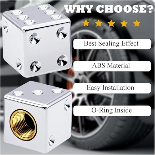 4PCS Dice Shape Tire Valve Stem Caps, Universal Copper Core 4 pcs Dice - Silver
