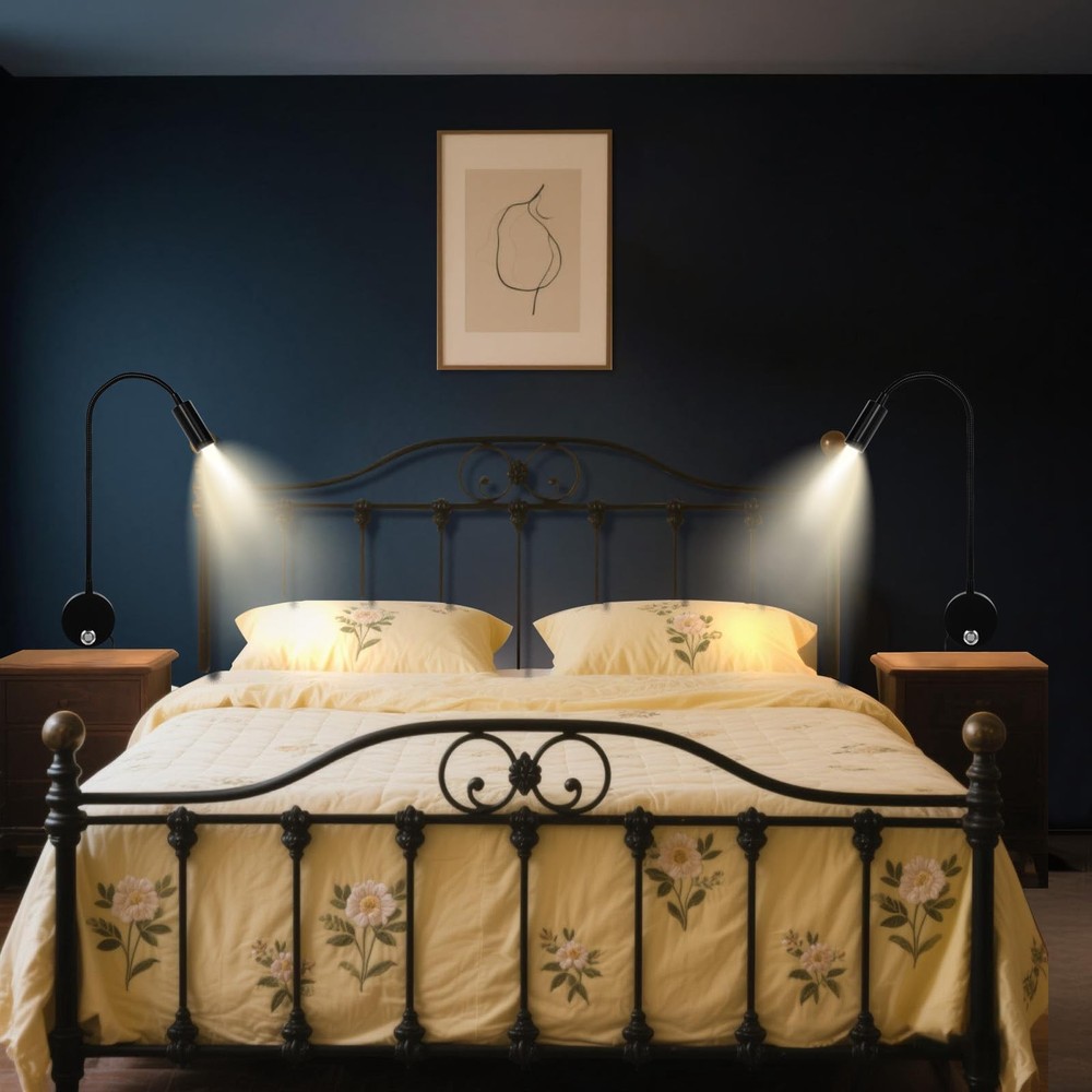 Reading Light for Bed, Wall Mounted Reading Lights with 15" Flexible Goosenec...