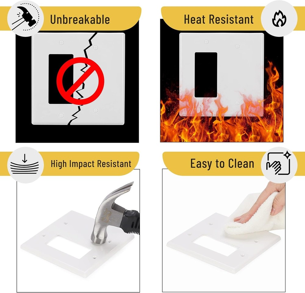 Bates Combination Wall Plate, Decorator/Blank, 2 Gang Switch Plate, White
