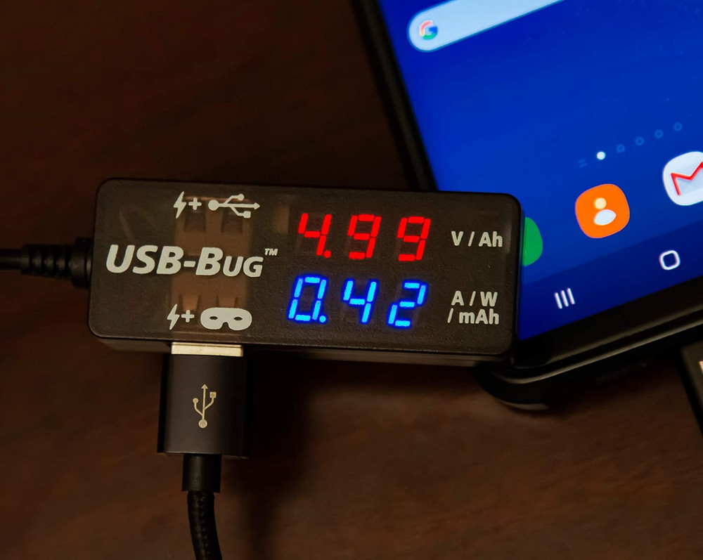 Usb-Bug Dual-Output Inline USB-A Tester with Data Masking Port