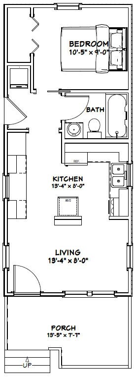 14x32 Tiny House -- 447 sq ft -- PDF FloorPlan -- Model 1P