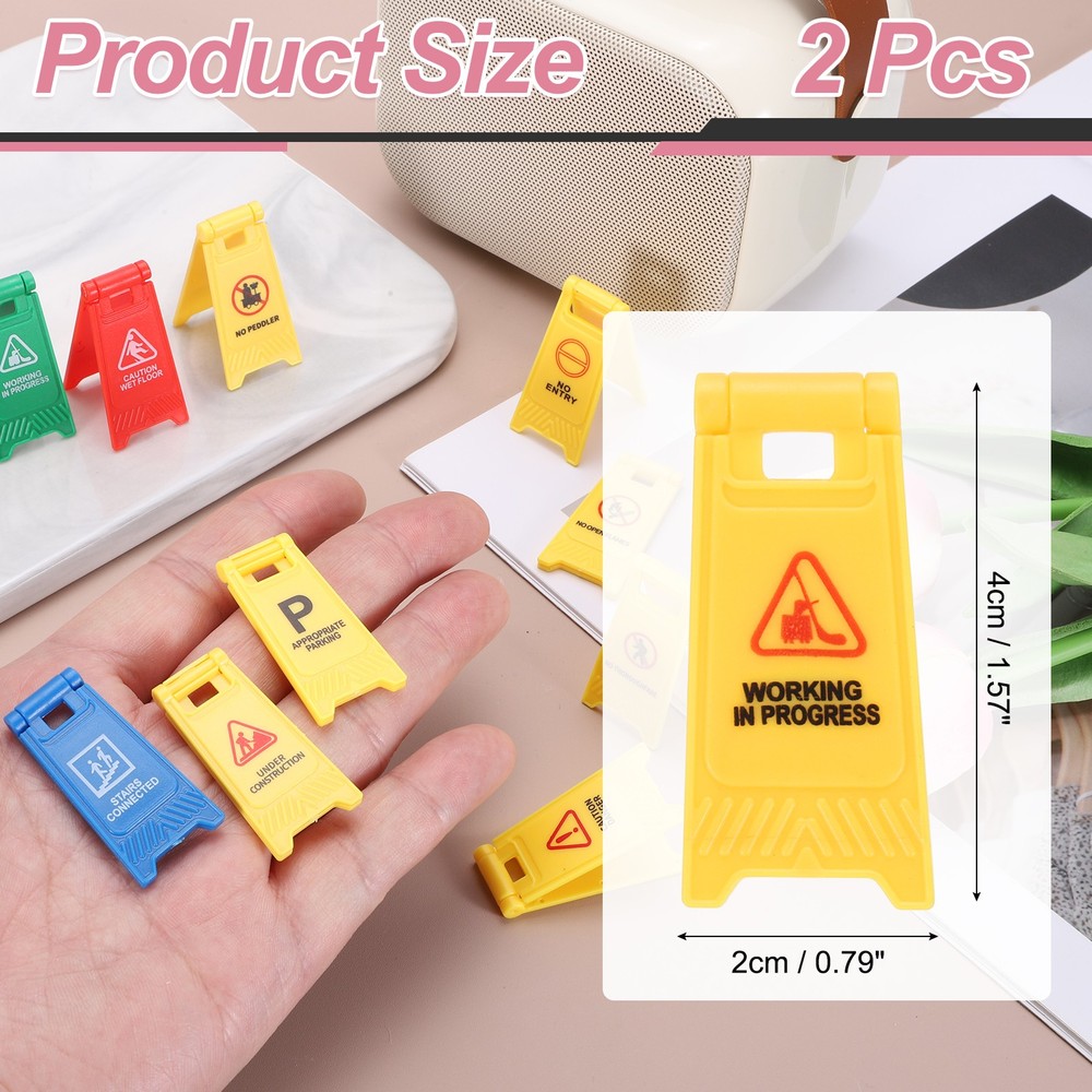Miniature Warning Sign, Working in Progress Signs (Yellow, 2pcs)