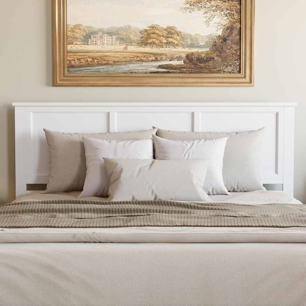 , Madison King Solid Wood Panel Headboard, White