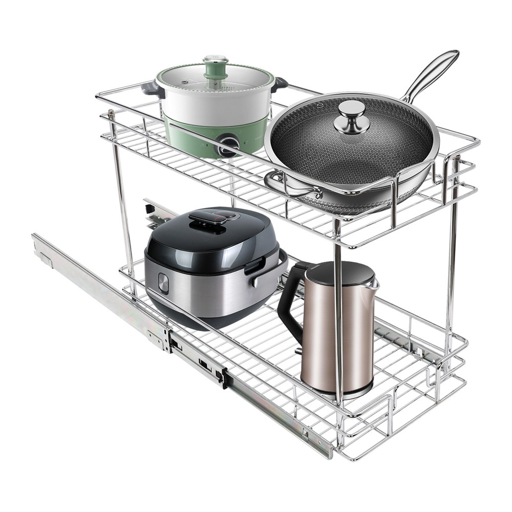 Pull Out Cabinet Organizer, 2-Tier Pull Out Shelves, Kitchen Cabinet Organizer