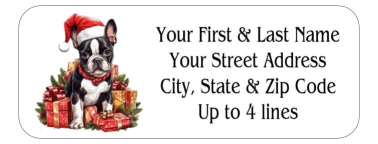 150 Boston Terrier Presents Christmas Mailing Return Address Labels Personalized