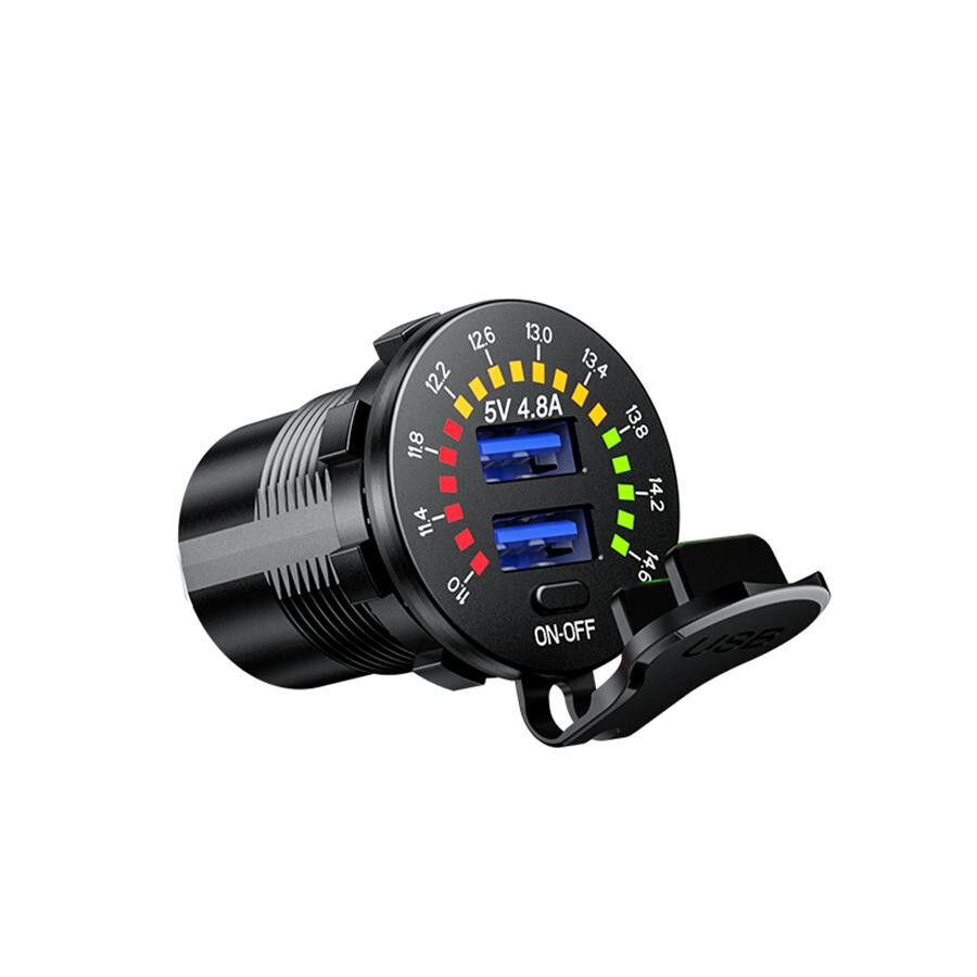 Car Cigarette Lighter Socket Dual USB Phone Charger Power Outlet LED Voltmeter