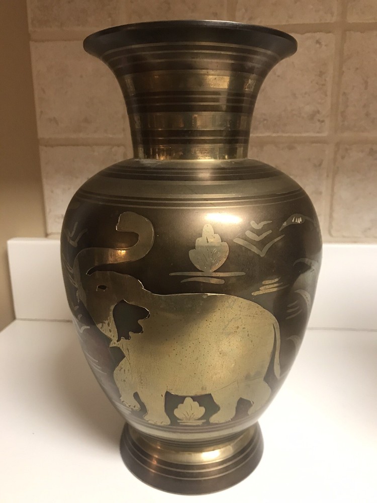 Brass Etched Elephant Vase