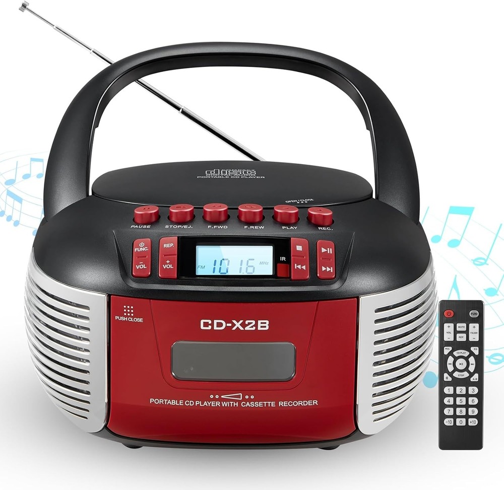 Versatile Boombox: CD & Cassette Player with Bluetooth, USB, and Remote Control