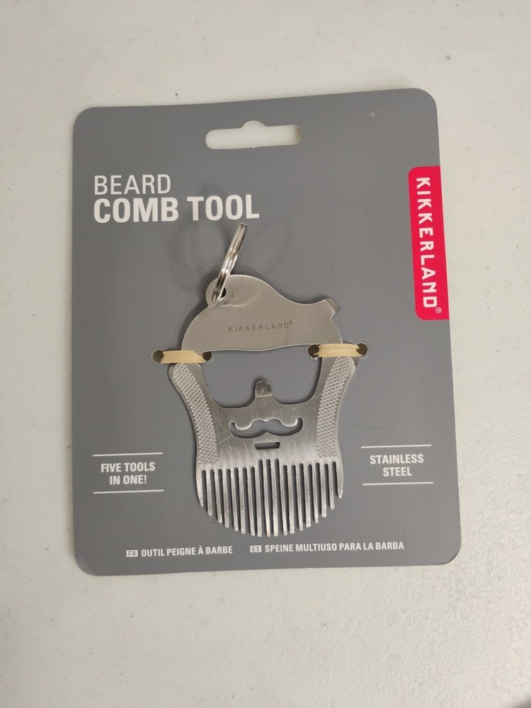 Beard Comb Tool - Kikkerland - Stainless Steel Multi 5 Tools-in-1 Keyring