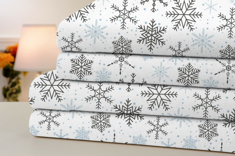 Bibb Home 100% Cotton Printed Flannel Sheet Set - Cozy Soft Deep Pocket Sheets