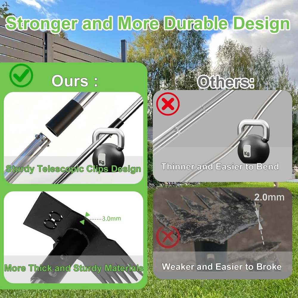 Weed Puller Tool with Long Handle 3 in 1 Manual Garden Hoe Heavy Duty Weeder ...