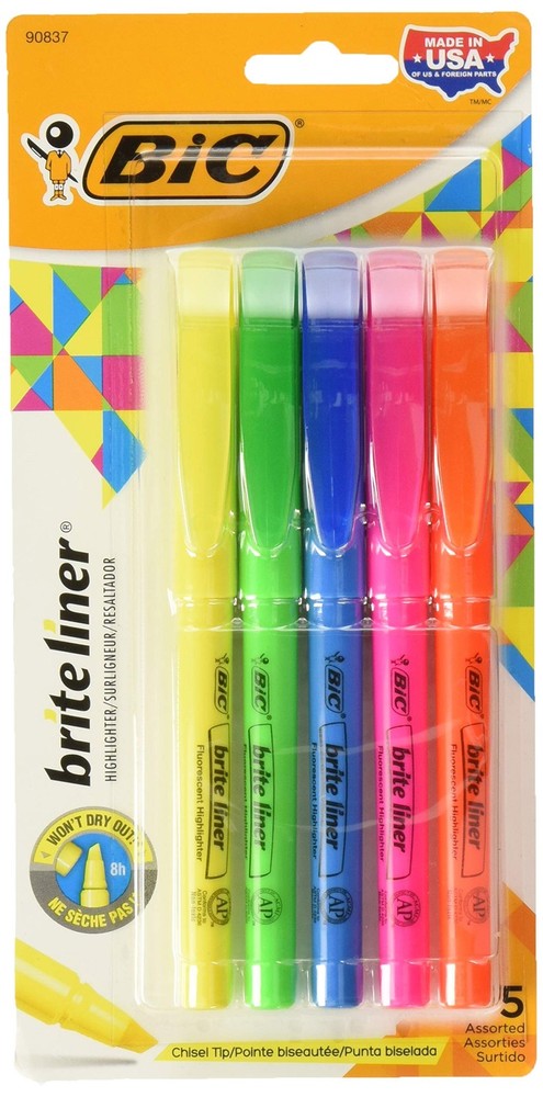 BIC Brite Liner Highlighters, Chisel Tip, Assorted Colors, 10-Count,