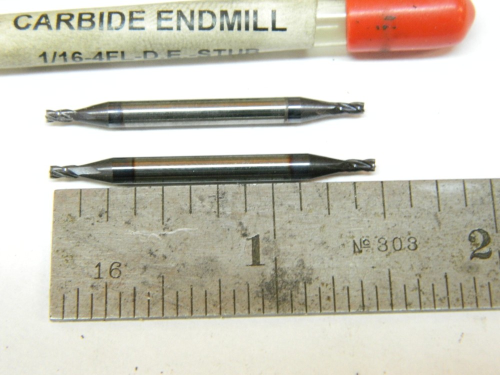2 PC MICROGRAIN 1/16" Solid Carbide 4 Flute Center Cutting End Mills
