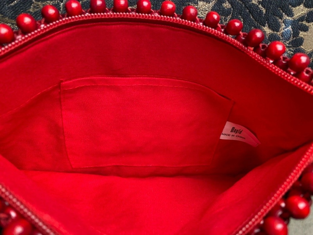 MAGID RED BEADED STYLE HANDBAG / PURSE