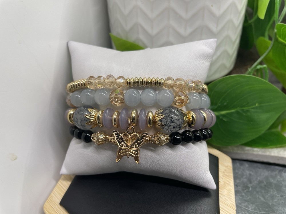 4” PC Handmade Boho  Beaded Stackable 7” Plus Stretch Bracelet Set New B4790