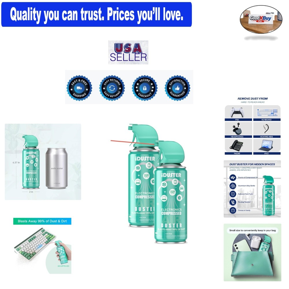 Compressed Canned Air Duster for Computer and Electronics, 2PCS 3.5oz