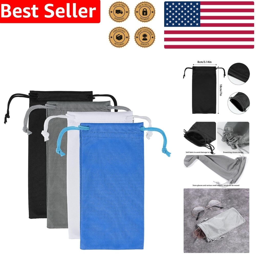 Durable Eyewear Pouch Set - Secure Drawstring Closure - Assorted Colors