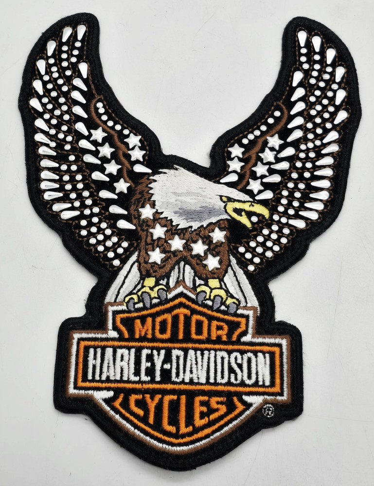 VINTAGE HARLEY DAVIDSON MC CHROME SILVER STUDED EAGLE PATCH UP WING