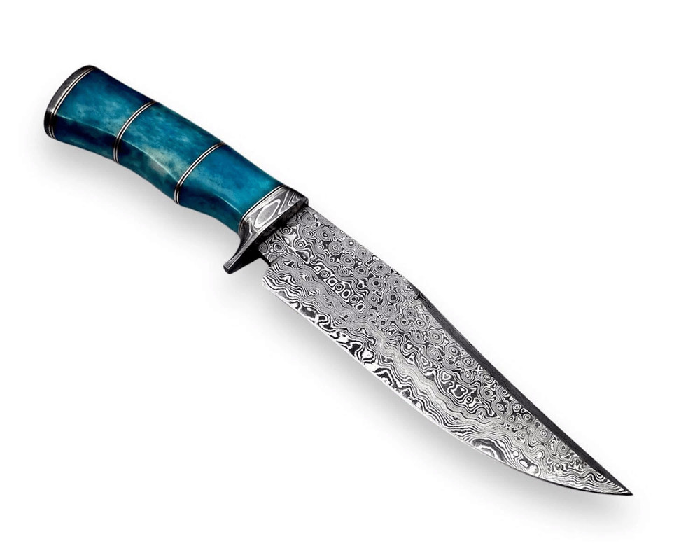 Handmade Damascus Bowie Knife Sharp Blade Camel Bone Handle With Leather Sheath