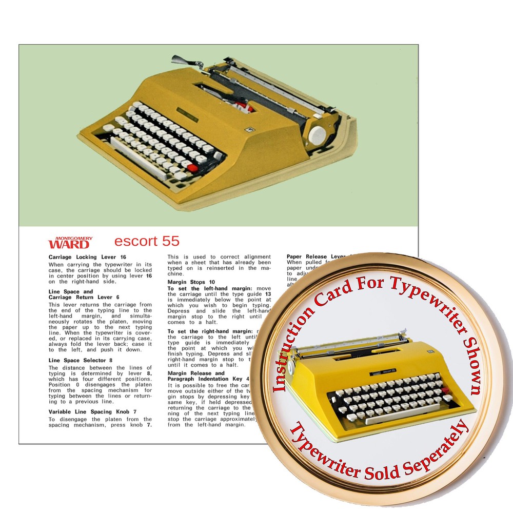 Montgomery Ward Escort 55 Typewriter Owner's User Instruction Card Guide