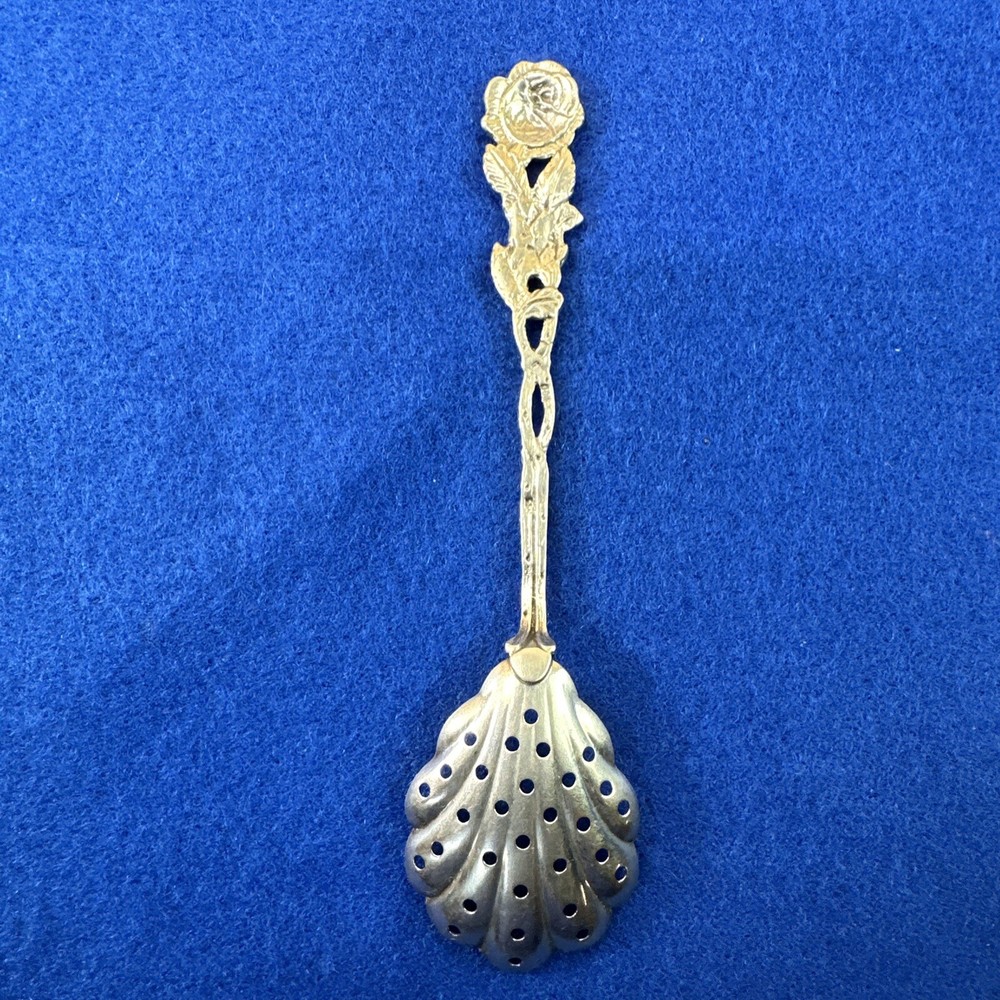 Vintage 800 Silver Sugar Spoon With Rose Pattern - Weight: 10 Grams