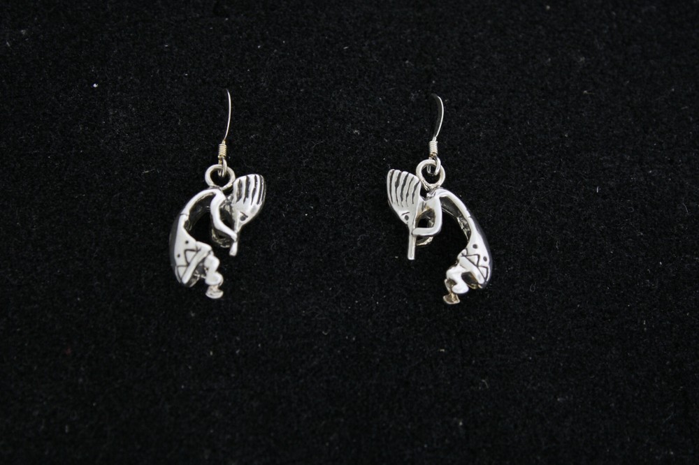 Kokopelli Small Dimensional Wire Earrings in Sterling Silver
