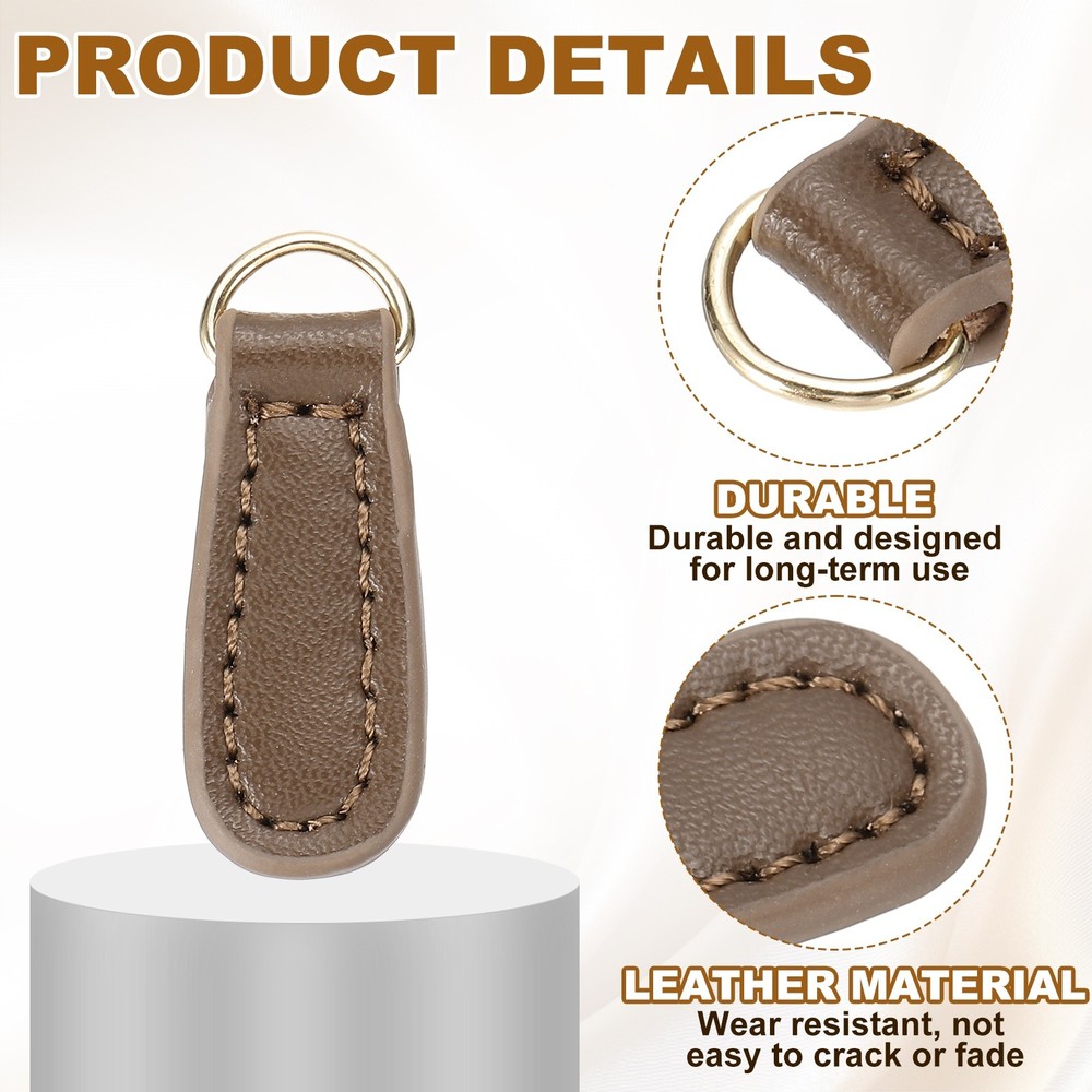 2Pcs Leather Zipper Pull, 1.61 Inch Cowhide Leather Zip Puller(Brown)