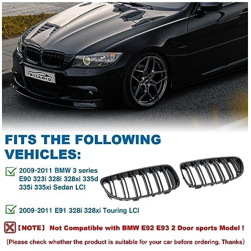 E90 Grille - Front Kidney Grille Double 2009-2011 E90 Double Slats Gloss Black