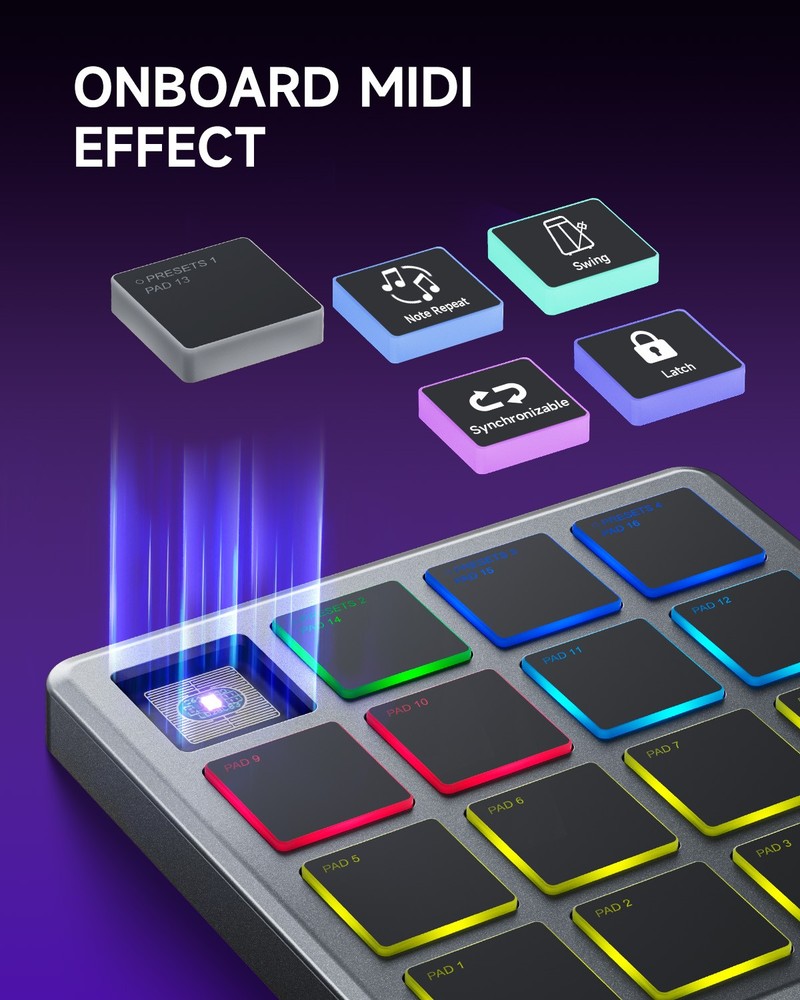 Donner STARRYPAD MINI MIDI Controller Pad Beat Maker Drum Machine with 40 Course