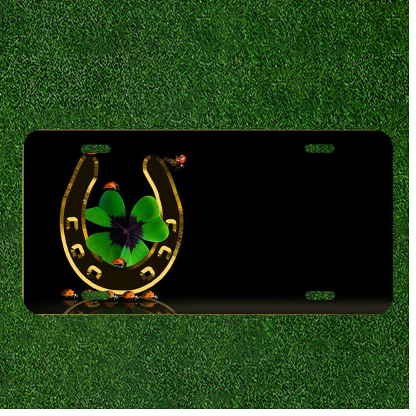 Custom Personalized License Plate Tag With Four Leaf Clover Design Add Names