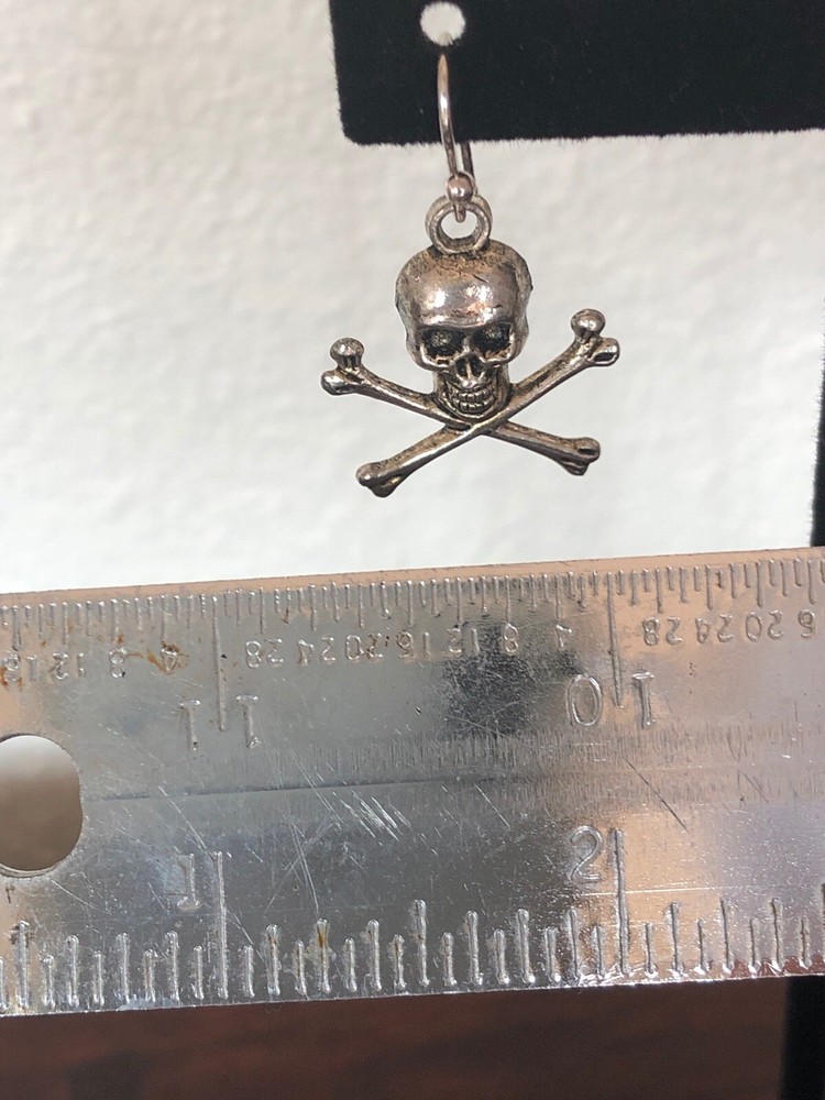 Skeleton skull bone pierced ear drop silver - tone silver plated post earrings