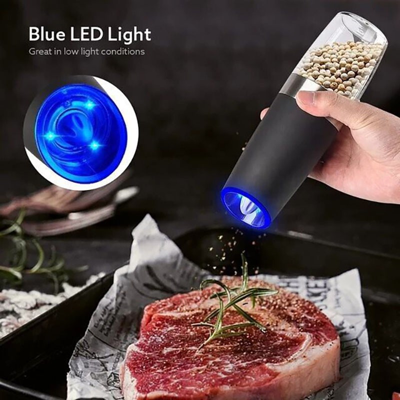 2 Pack Gravity Electric Salt and Pepper Grinder Mill Shaker Adjustable Automatic