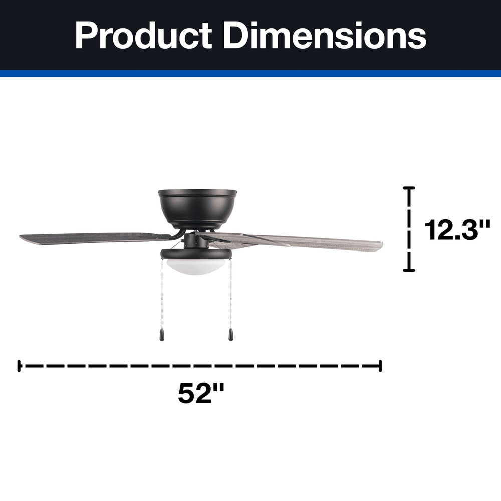 52" Black Traditional Indoor Ceiling Fan with Light