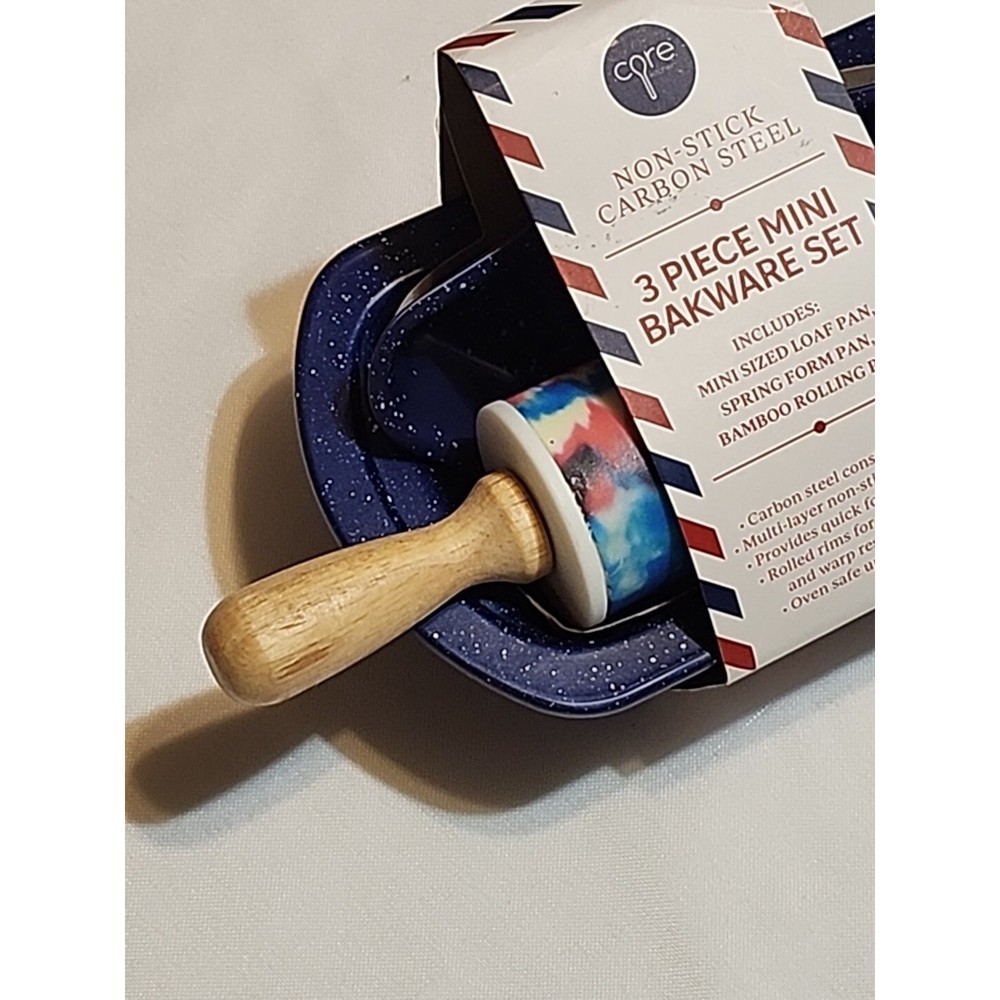 Core Kitchen 3 pc Mini Bakeware Set Loaf Pan Spring Form Pan Bamboo Rolling Pin