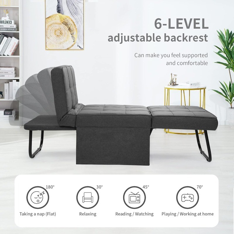 Set of 4 in 1 Multi-Function Folding Ottoman Breathable Linen Couch Sofa Bed