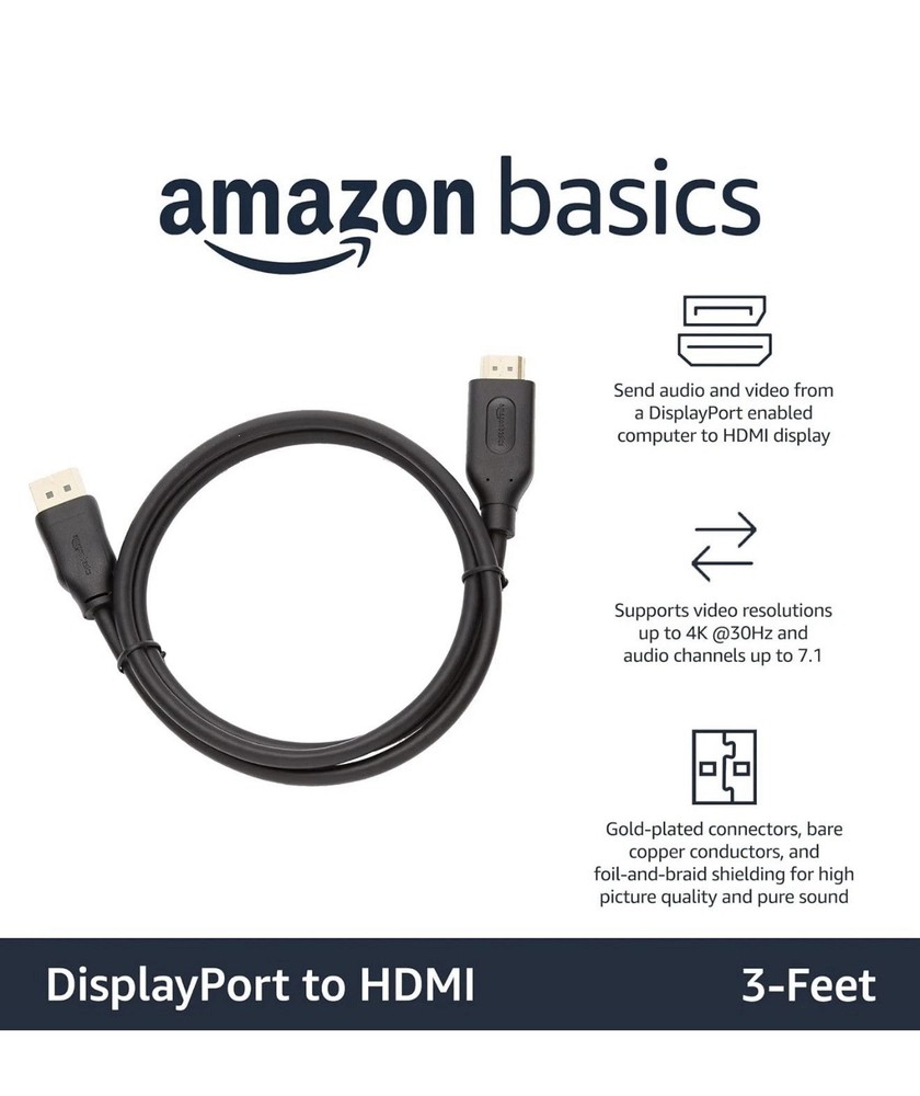 Display Port to HDMI Display Cable 3 ft (Amazon Basics)