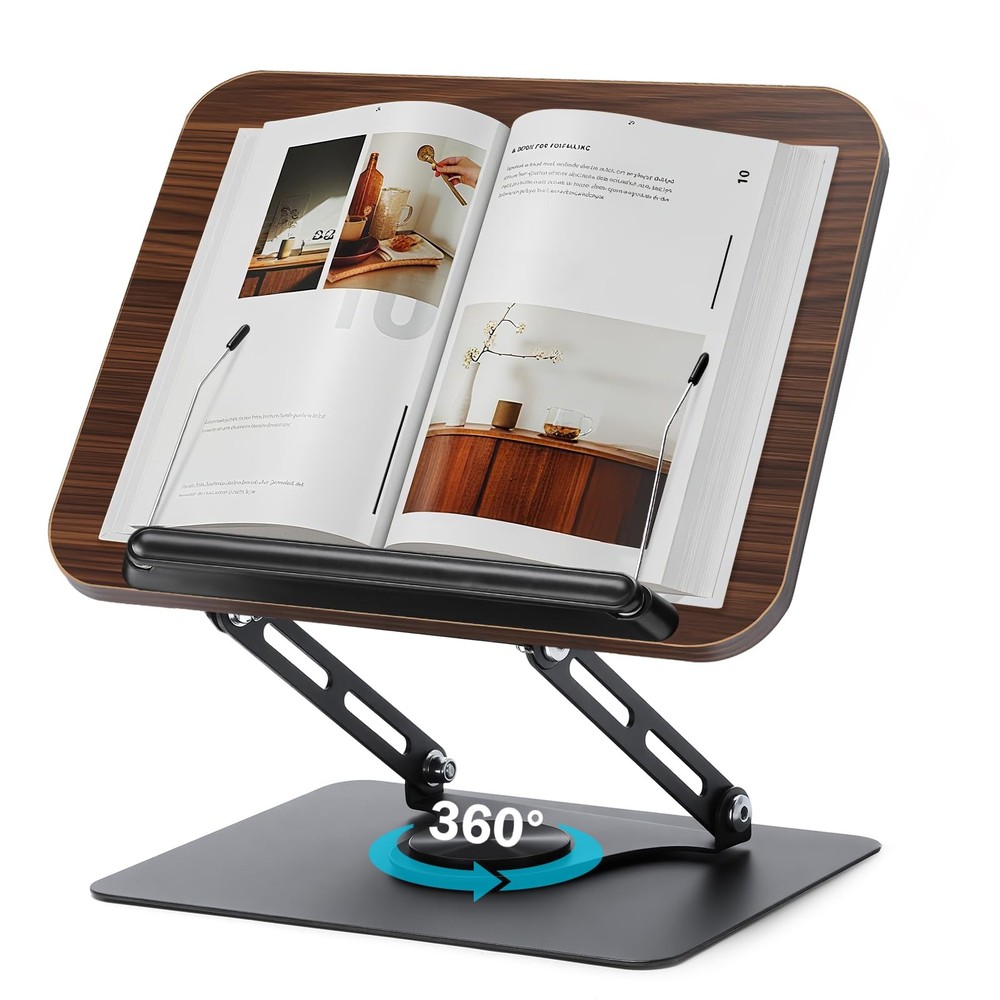 360° Rotating Book Stand for Reading, Adjustable Foldable Book Holder for Rea...