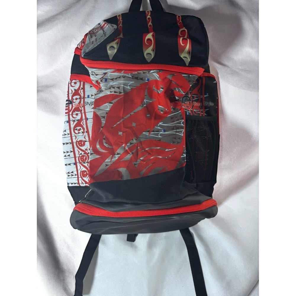 Black and Red Graphic Men's Backpack with Multiple Compartments
