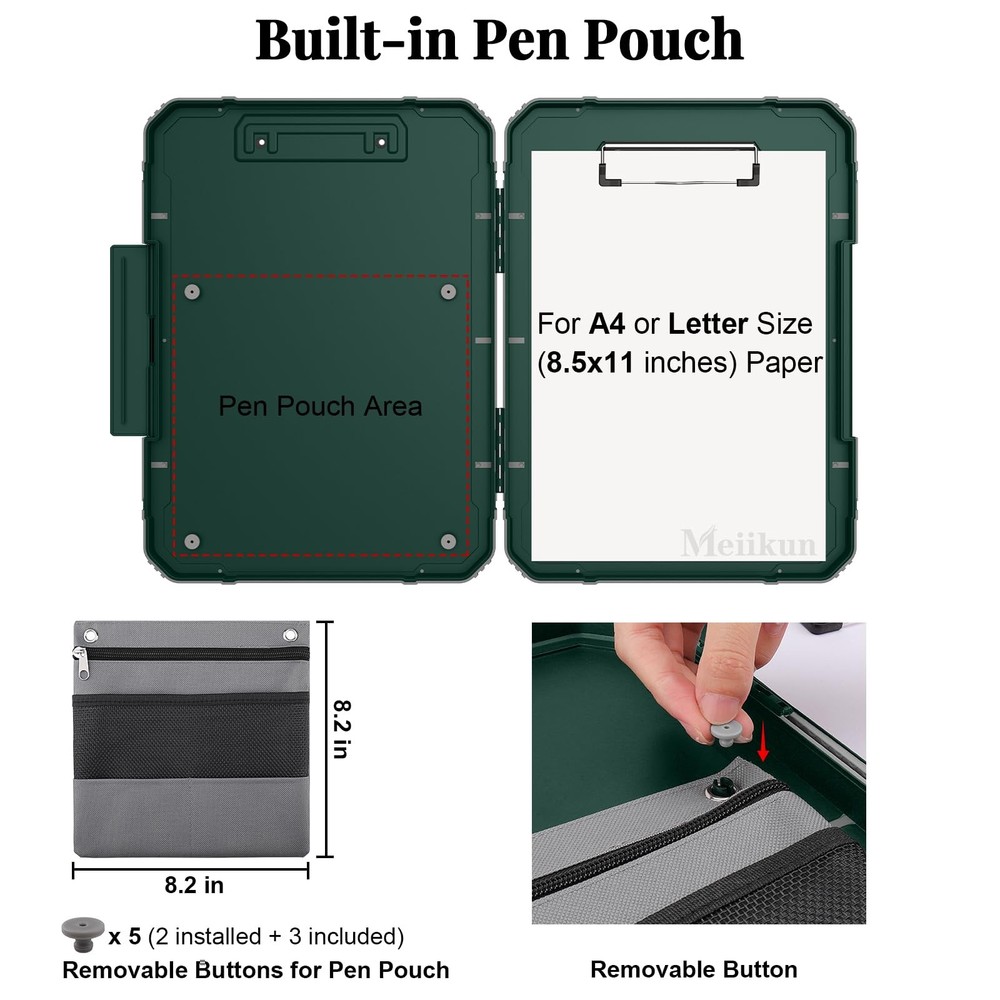 Clipboard with Storage, Rugged Shockproof Protective, Internal Pen Pouch & Me...