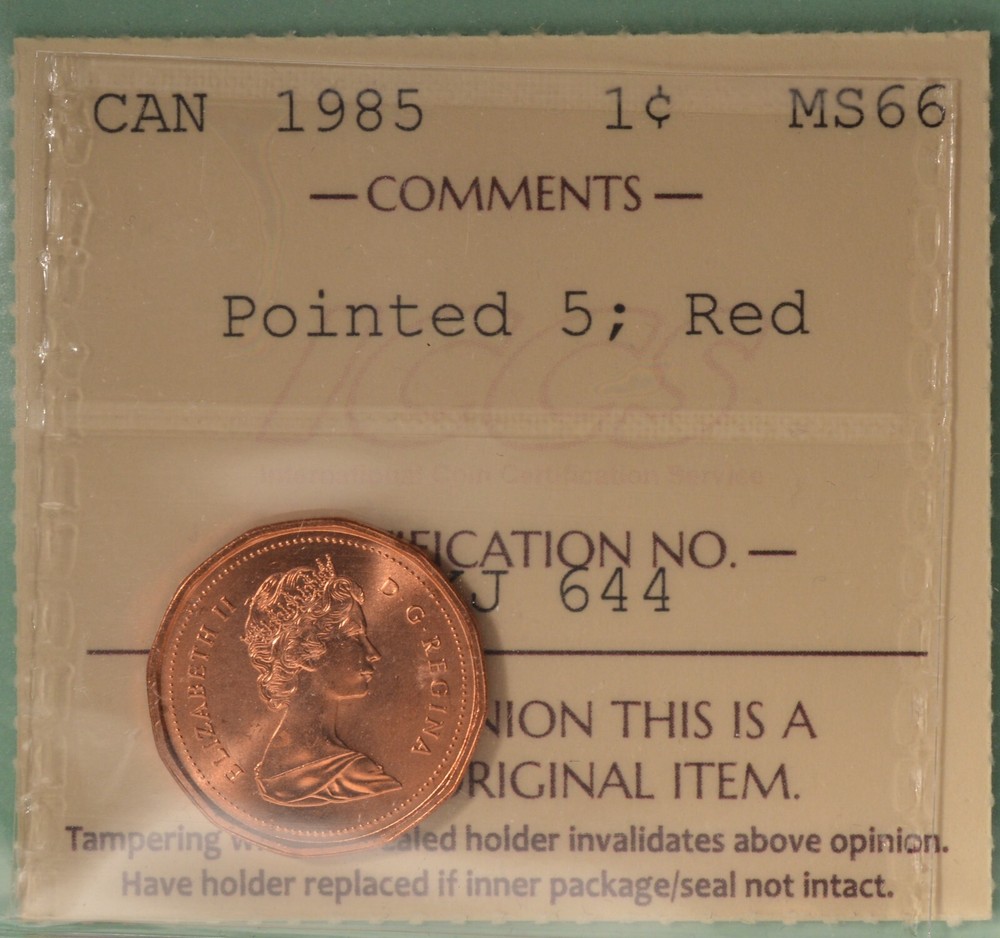 1985 - POINTED 5  -  Graded - ICCS MS 66 - RED  XKJ 644