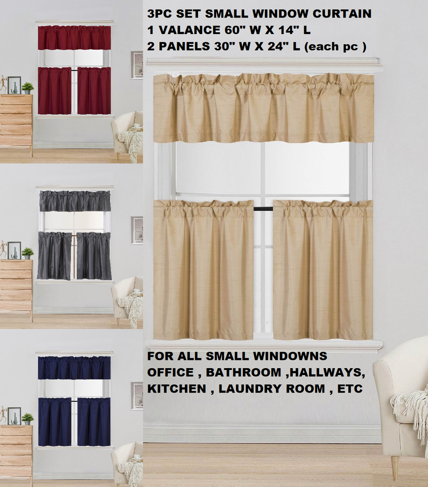 COMPLETE SET LINED BLACKOUT WINDOW KITCHEN CURTAIN SOLID TREATMENT 24" LENGTH K4