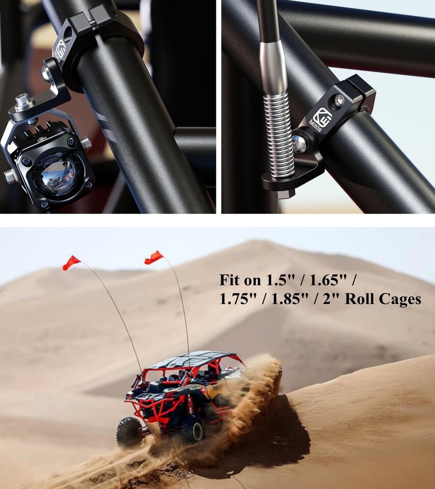 BRCOVAN 2PCS UTV Whip Light Mount, Solid Aluminum Alloy Flag Black