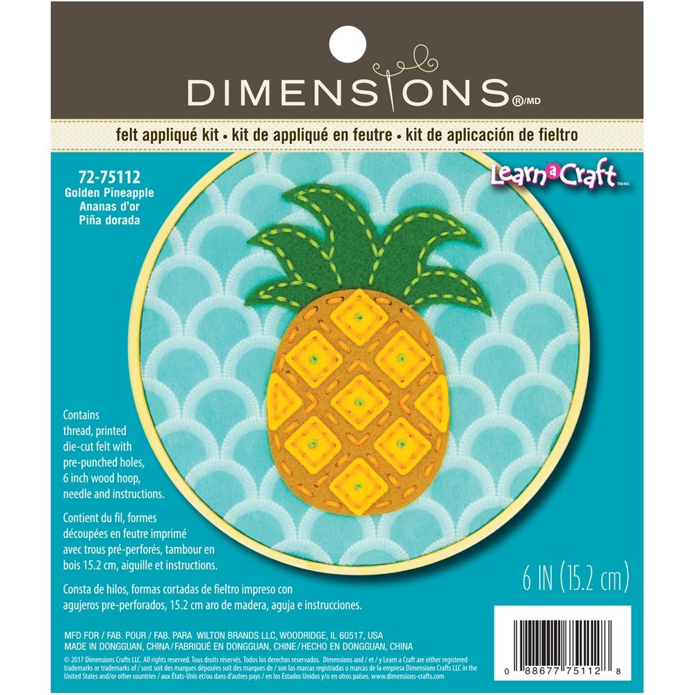 Dimensions Needle Craft Pineapple Wool Felt Applique 6'',