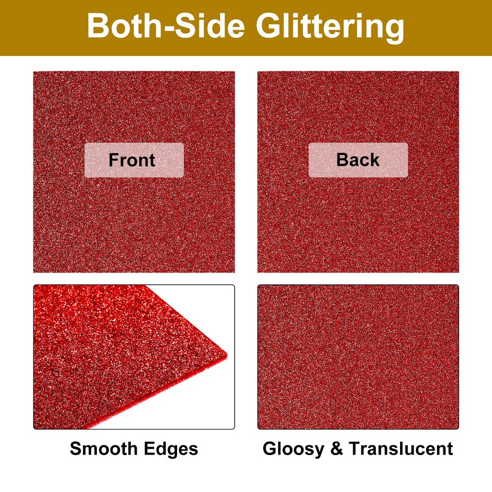 6Pcs Red Glitter Acrylic Sheets 1/8" Thickness 8" x 8" PMMA Sheets