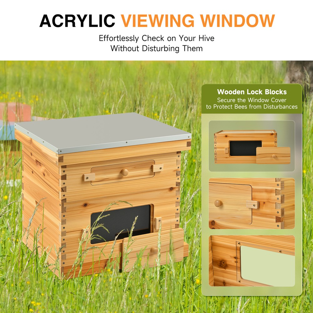 Beehive Frame BeeHive Box Kit W/ Beeswax Beekeeping 20 Frames 10 Deep+10 Medium