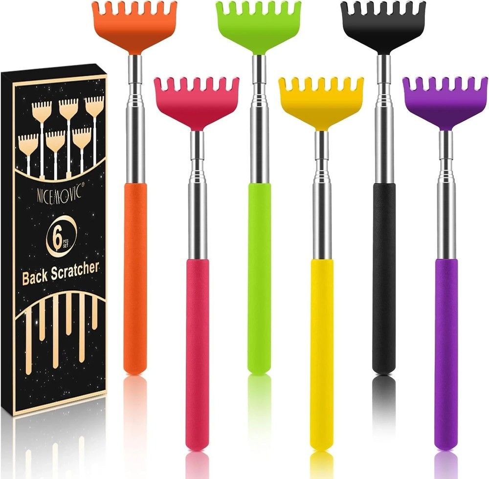 6 Pack Extendable Back Scratcher - Portable Telescoping Metal Back