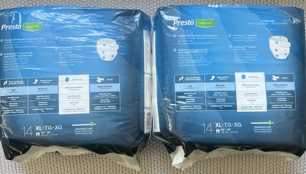 2 Pkgs Presto Supreme Classic Underwear XL 14 Pack